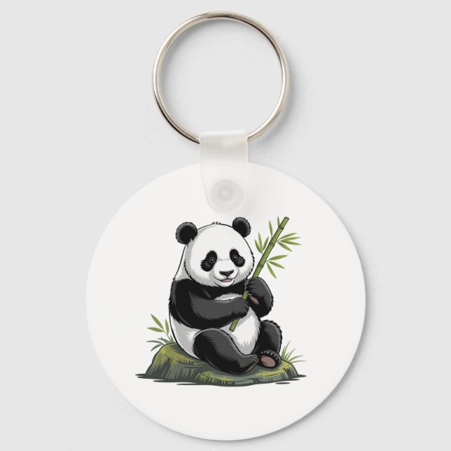 Chaveiro Trendy Cute Panda Bear With Greenery Bamboo (Frente)