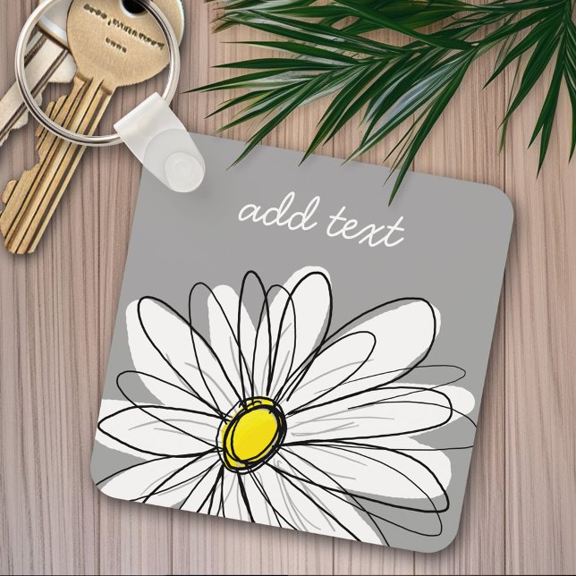 Chaveiro Trendy Daisy com cinza e amarelo (Personalized keychain - whimsical daisy)