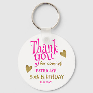 Chaveiro Trendy Gold 50th Birthday Pink Thank You Favor    