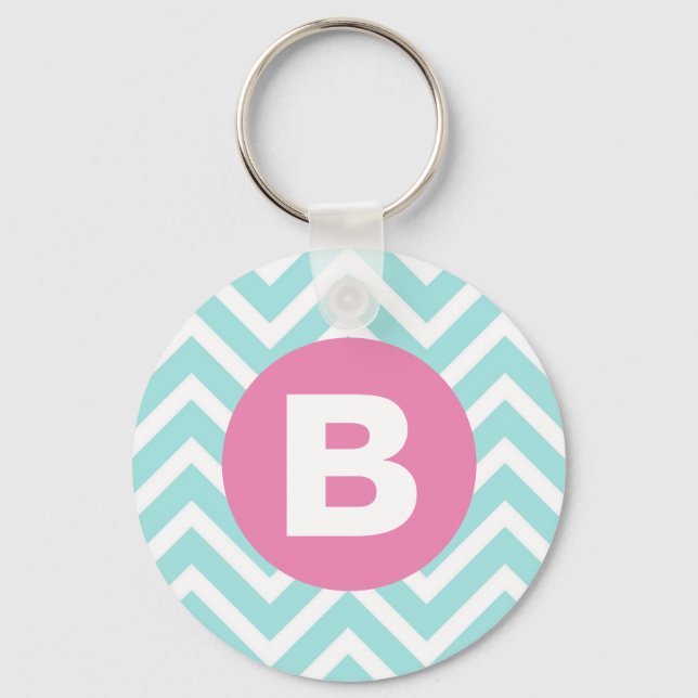 Chaveiro Trendy Light Blue Chevron Pink Monogram (Frente)