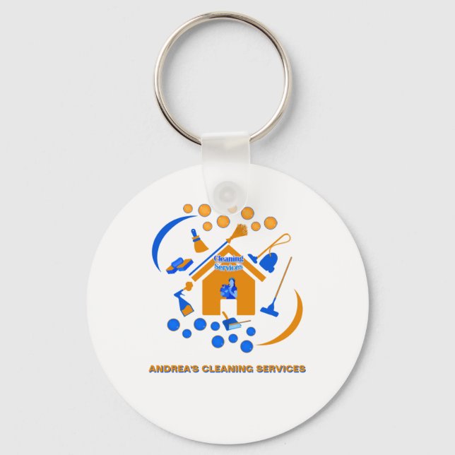 Chaveiro Trendy Orange and Blue Clearing Services Logo Cute (Frente)