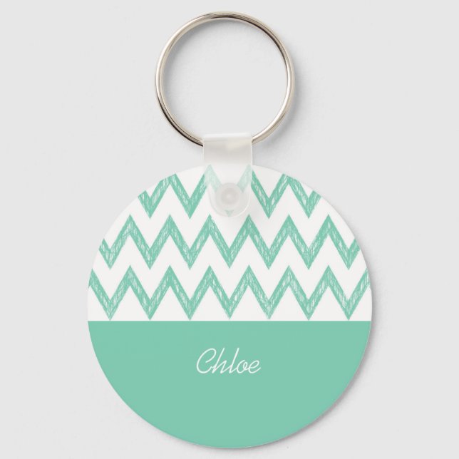 Chaveiro Trendy Pencil Mint Green Chevron Zigzags Com Nome (Frente)