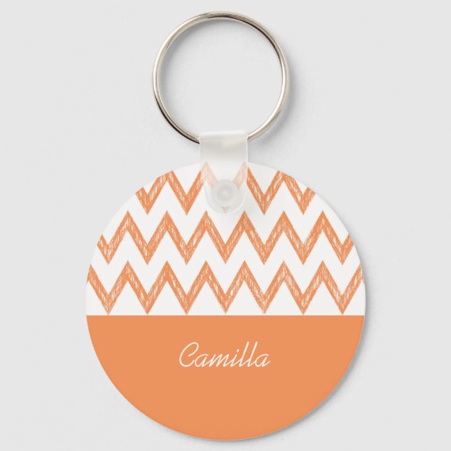 Chaveiro Trendy Pencil Orange Chevron Zigzags Com Nome (Frente)