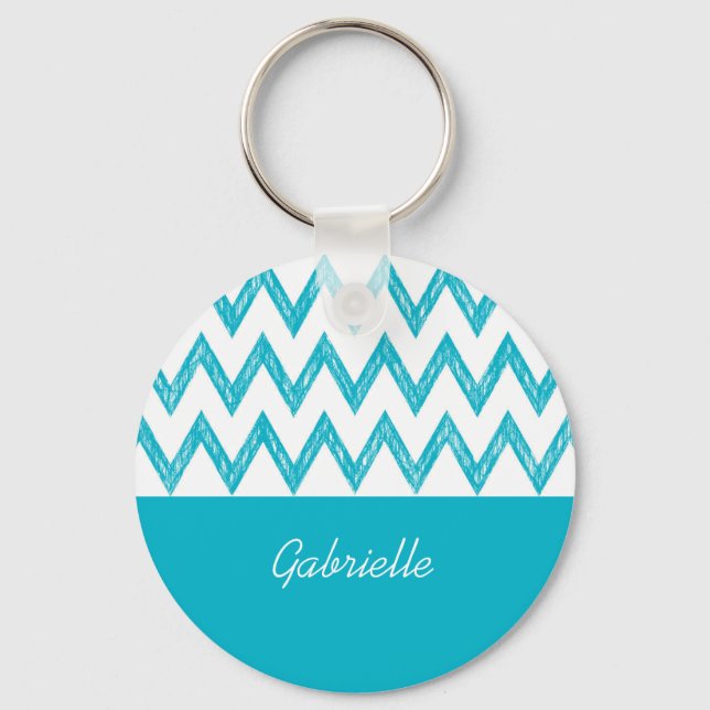 Chaveiro Trendy Pencil Turquoise Chevron Zigzags Com Nome (Frente)