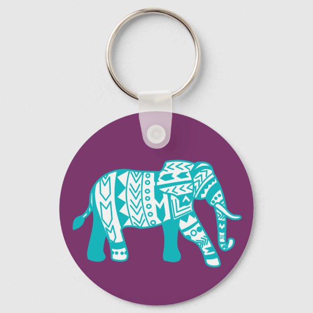 Chaveiro Trendy Teal Tribal Boho Elephant (Frente)