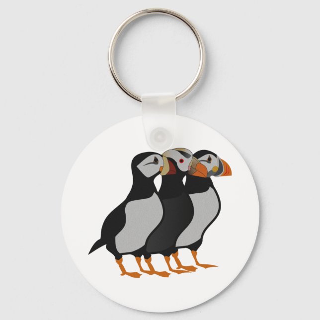 Chaveiro Três Adoráveis Puffin de Pé Junto (Frente)