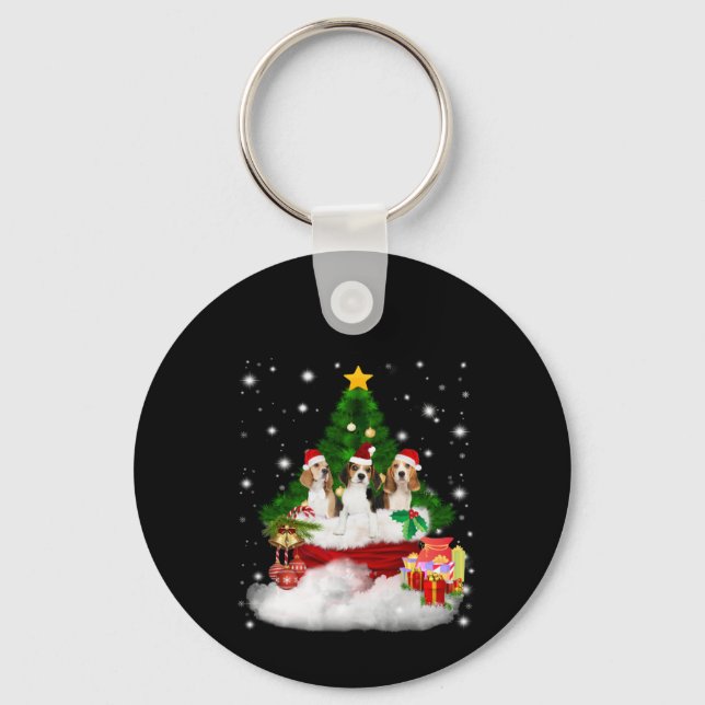 Chaveiro Três Beagles Papai Noel com Árvore de Natal (Frente)