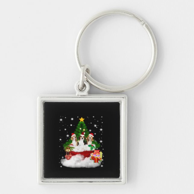 Chaveiro Três Beagles Papai Noel com Árvore de Natal (Frente)