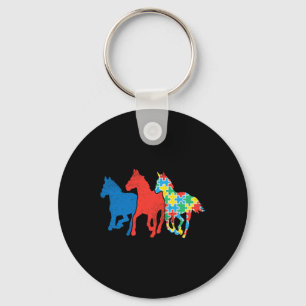 Chaveiro Três Cavalos Quebra-cabeça Vermelho Azul Autismo C