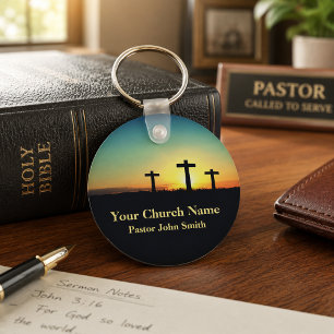 Chaveiro Três Cruzes Céu do Pôr do Sol Igreja
