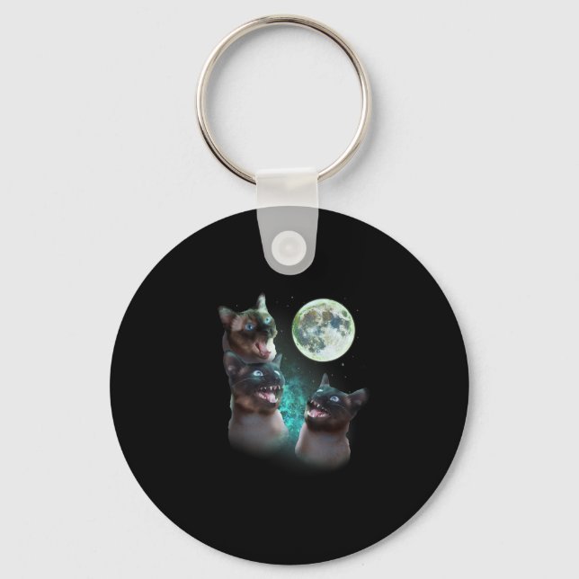 Chaveiro Três Gatos Siameses No Hallowee Engraçado Da Lua (Frente)
