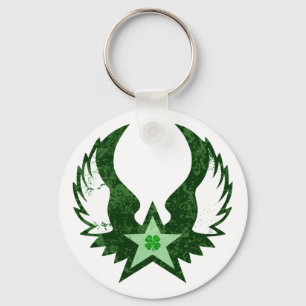 Chaveiro trevo de quatro folhas. estrela alada.
