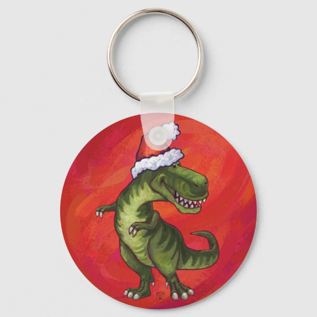 Chaveiro TRex Dino em Santa Hat em Vermelho (Frente)