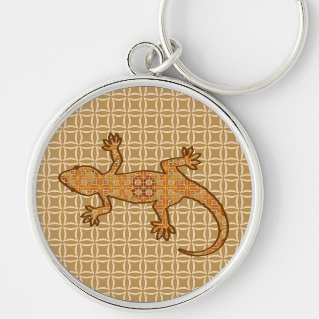 Chaveiro Tribal batik Gecko - ferrugem, âmbar e bronzeada (Frente)