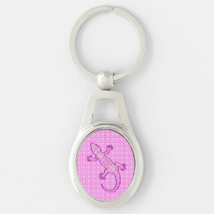 Chaveiro Tribal batik Gecko - orquídea e casca rosa