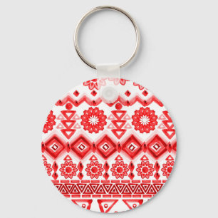 Chaveiro Tribal vermelho, padrão étnico de aquarela.