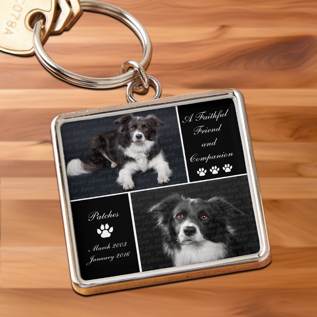 Chaveiro Tributação do Modelo de Foto do Cão Memorial Pet (Pet Memorial Dog Photo Template Tribute Keychain with 2 photo slots)
