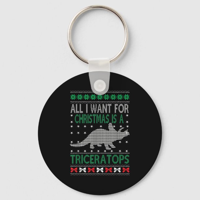 Chaveiro Triceratops Dinosaur Ugly Christmas Design Style F (Frente)