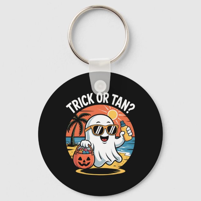 Chaveiro Trick Or Tan Engraçado Halloween Fantasma Fofo Pra (Frente)