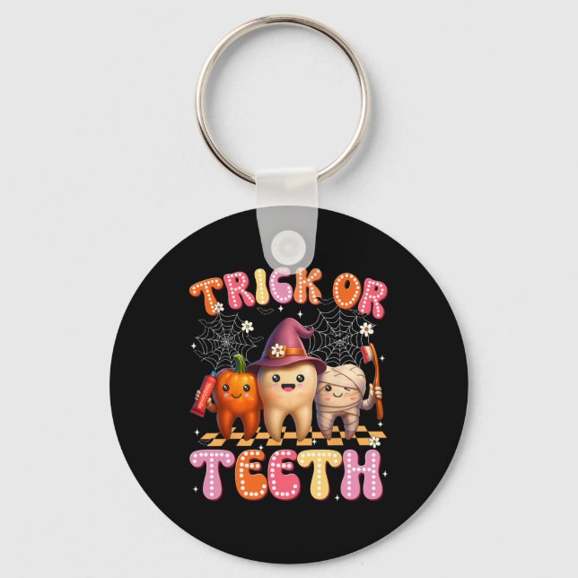Chaveiro Trick Ou Teeth Crew Dental Halloween Fatos (Frente)
