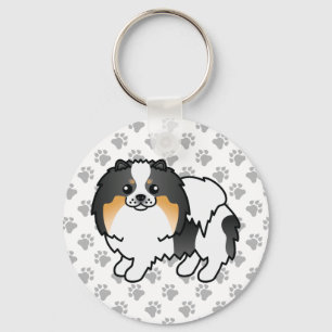 Chaveiro Tricolor branco - Pomerânia - Cartoon Cão e patas