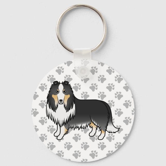 Chaveiro Tricolor Collie Cute Cartoon Cão (Frente)