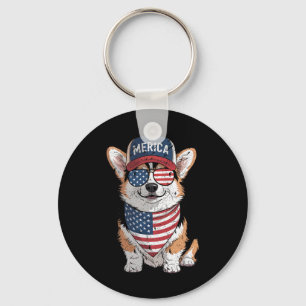 Chaveiro Tricolor Corgi 4 De Julho Dos Eua Flag Dog P