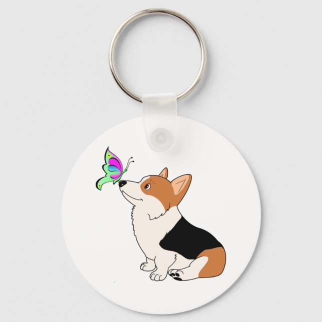 Chaveiro Tricolor Corgi com Borboleta (Frente)