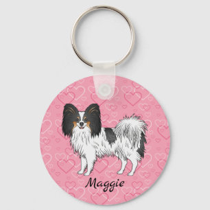 Chaveiro Tricolor Papillon Cão De Cartoon Bonito Em Coraçõe