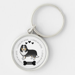 Chaveiro Tricolor Shetland Sheepdog Cartoon Dog Love & Name