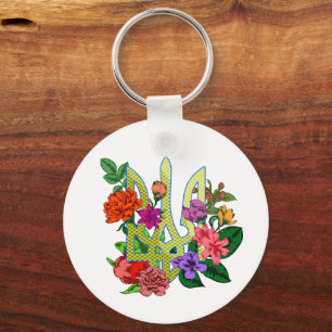 Chaveiro tridente tryzub da heráldica ucraniana flores flor