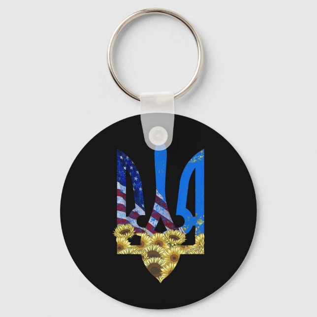 Chaveiro Tridente Ucraniano Flor de Girassol Bandeira Ameri (Frente)