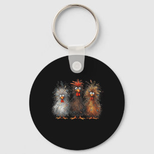 Chaveiro Trio de Frango Rabiscado Cabelo Selvagem Engraçado