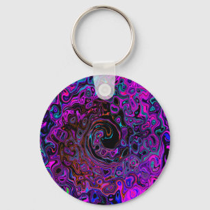 Chaveiro Trippy Black and Magenta Retro Liquid Swirl