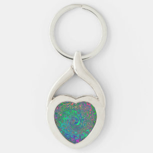 Chaveiro Trippy Chartreuse e Blue Retro Liquid Swirl