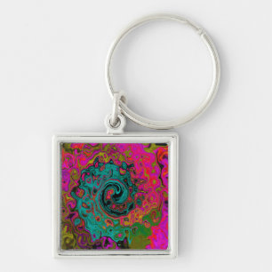 Chaveiro Trippy Turquoise Abstrato Retro Liquid Swirl