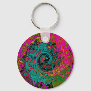 Chaveiro Trippy Turquoise Abstrato Retro Liquid Swirl