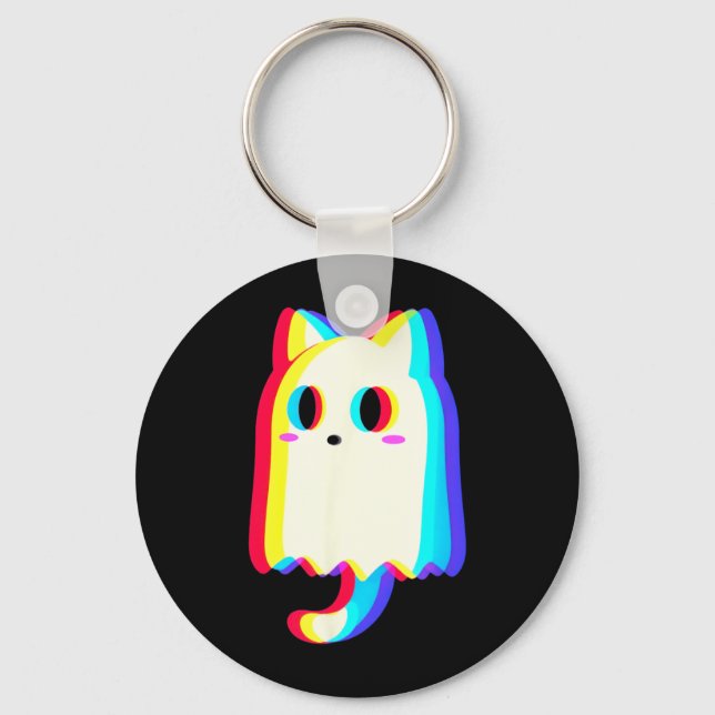 Chaveiro Trippy Vaporwave Fantasma Gato Halloween Techno Ra (Frente)