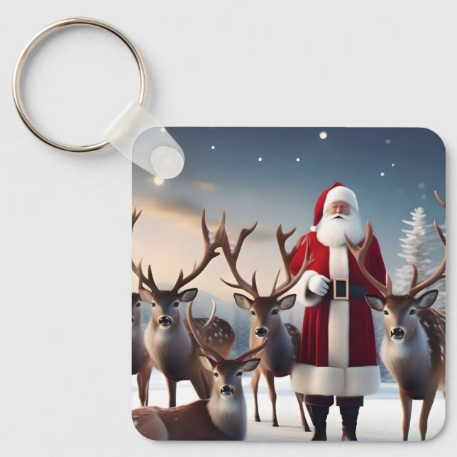 Chaveiro Tripulação de papais noeis: Pai Natal Possui Renas (Frente)