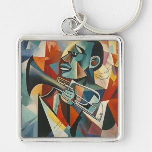 Chaveiro Trompetista de Jazz Cubista Abstrato