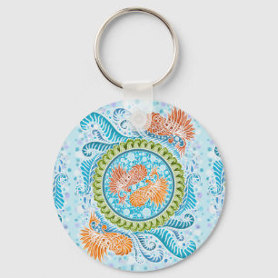 Chaveiro Tropical Koi Mandala Arte Zen do Oceano Vibrante