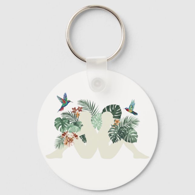 Chaveiro Tropical Leaves & Birds Nature Aesthetic Design (Frente)