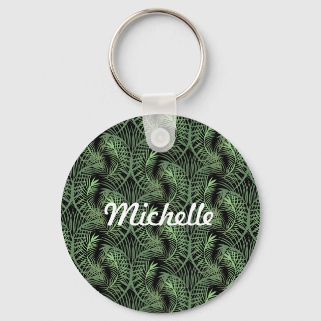 Chaveiro Tropical Palm Tree Leaf Pattern Name   Keychain (Frente)