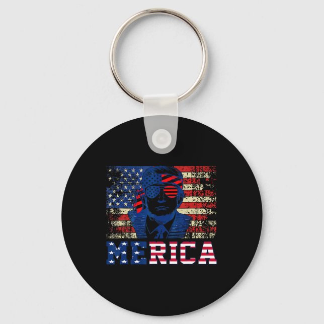 Chaveiro Trump Feliz Quatro 4 de Julho Trump Bandeira Ameri (Frente)