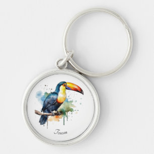Chaveiro Tucano no Galho Arte em Aquarela, personalizado