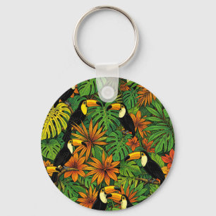 Chaveiro Tucanos Coloridos Folhas da Selva Tropical Hibisco