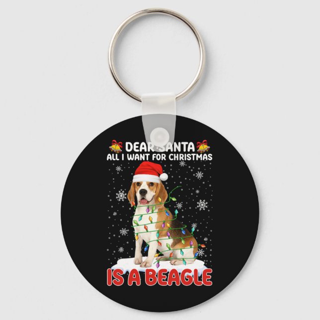 Chaveiro Tudo O Que Eu Quero No Natal É Beagle Santa Hat Do (Frente)