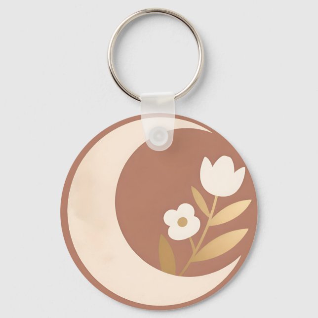 Chaveiro Tulipa Floral Lua Crescente Minimalista (Frente)