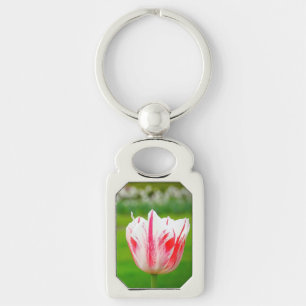 Chaveiro Tulipa Listrada de Vermelho e Branco