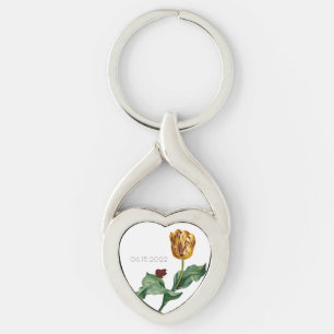 Chaveiro Tulipa Vermelha e Amarela com Data de Casamento